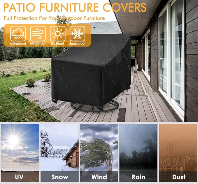 WLEAFJ Outdoor Swivel Chair Covers, Waterproof Heavy Duty Patio Rocking Furniture Covers, Black, 2 Pack - 30" W x 34" D x 38.5" H