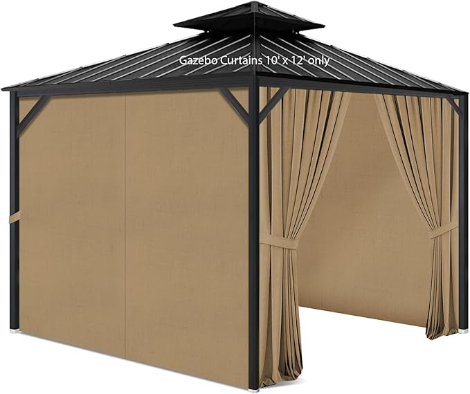 Gazebo Privacy Curtains 10' x 12' with Zipper 4-Panels Side Wall Universal Replacement for Patio, Outdoor Canopy, Garden and Backyard (Curtain Only)