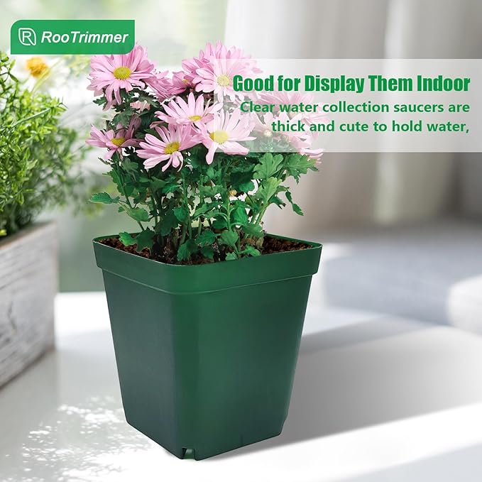 RooTrimmer Square Nursery Seedling Pot 3.5 Inches 90 Pcs, Small Nursery Pot Plastic Thick and Sturdy Seed Start Germination Pot for Plant Propagation and Seeding(Green,3.54 Inches, 90Pcs)