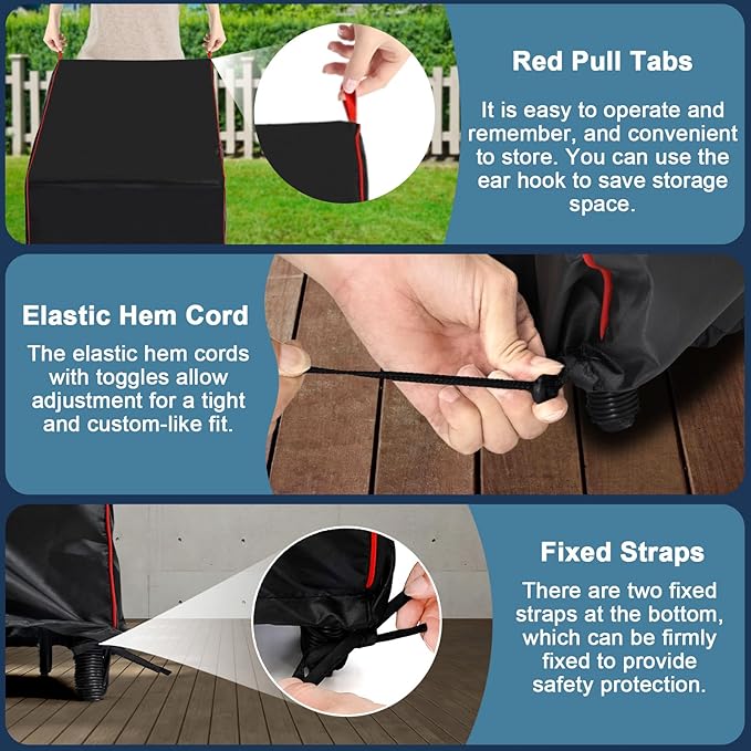 Patio Chair Covers (29" W x 34" D x 35" H) Patio UV Resistant Waterproof Furniture Covers with Red Pull Rings for Easy Use and Storage (1 Pack, Black)