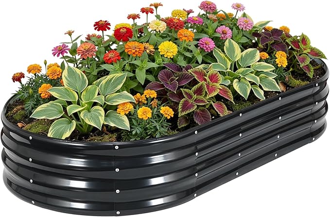Galvanized Raised Garden Beds Outdoor, 6x3x1ft Oval Metal Raised Beds for Gardening, Rust-Resistant Garden Planter Box for Planting Vegetables, Flowers, Fruits in Backyard, Patio, Lawn(Grey)