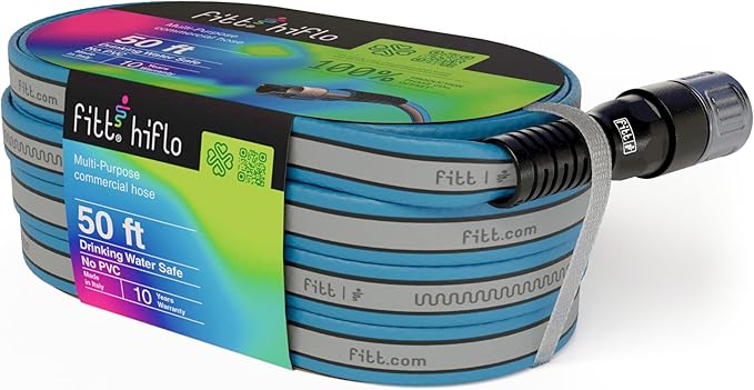 FITT HiFlo Water Hose 50ft, Multipurpose Flat Garden Hose, Easy to Use and Long-lasting Performance, Grey