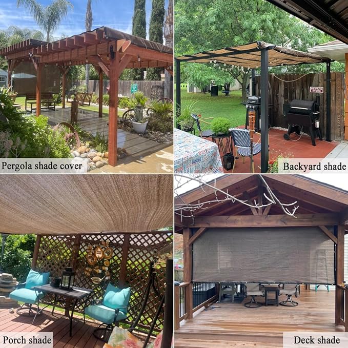 90% Sun Shade Cloth, 8x15 FT Pergola Shade Patio Cover, UV-Resistant, Breathable Sunshade Screen Fabric for Outdoor, Camping, RV, Garden, Deck, Porch, Backyard (Mocha)