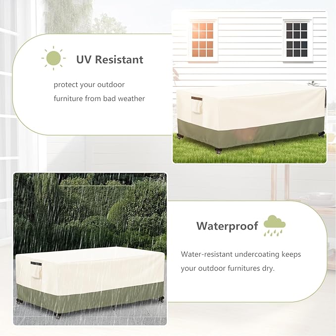 Outdoor Coffee Table Cover 42 W x 26 D x 16 H Inches,600D Heavy Duty Waterproof Outdoor Table Cover,Patio Rectangle Table Covers ,Beige