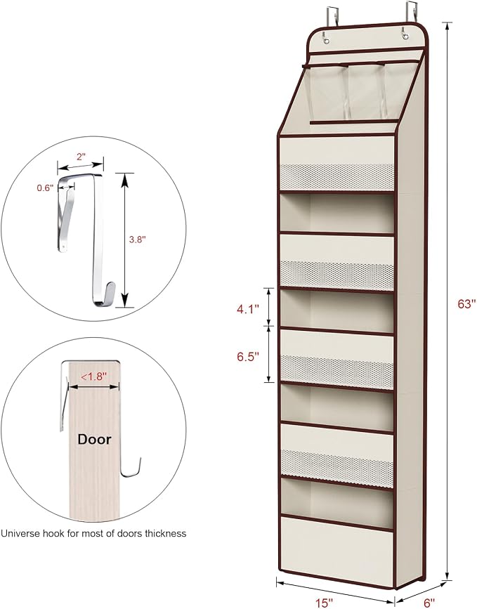Univivi Fabric Over Door Hanging Organizer for Baby Nursery, Beige, 6-Shelf