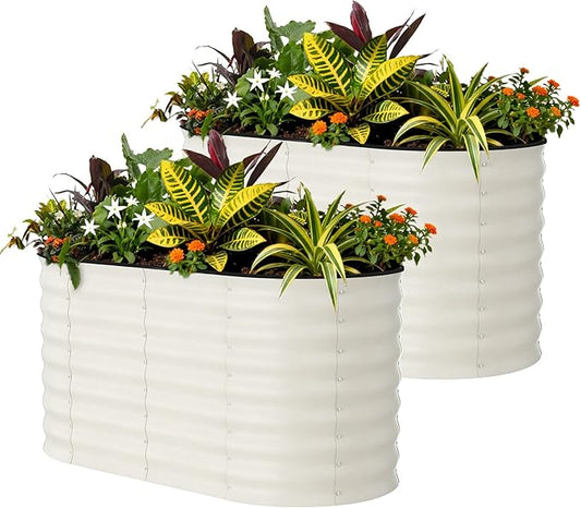 2 Pcs Raised Garden Beds Outdoor 4x2x2 ft - Galvanized Steel Planter Box for Vegetables, Flowers, Rust-Resistant Garden Box, Easy Assembly Raised Beds, Durable Planters for Outdoor Plants, Beige