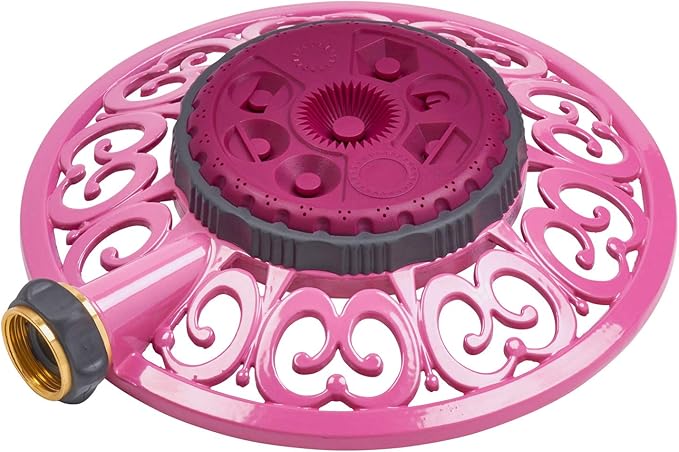 Melnor 65100-AMZ Sprout Metal 8-Pattern Sprinkler and QuickConnect Product Adapter Amazon Bundle, Raspberry Red