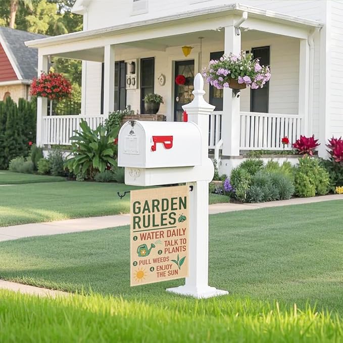 Garden Rules Double Sided Garden Flag, Funny Sping Yard Sign for Outside, Gardening Gifts for Nature Lover, Spring Shed Lawn Porch Farmhouse Patio Outdoor Decor Banner, Planting Lover Gifts