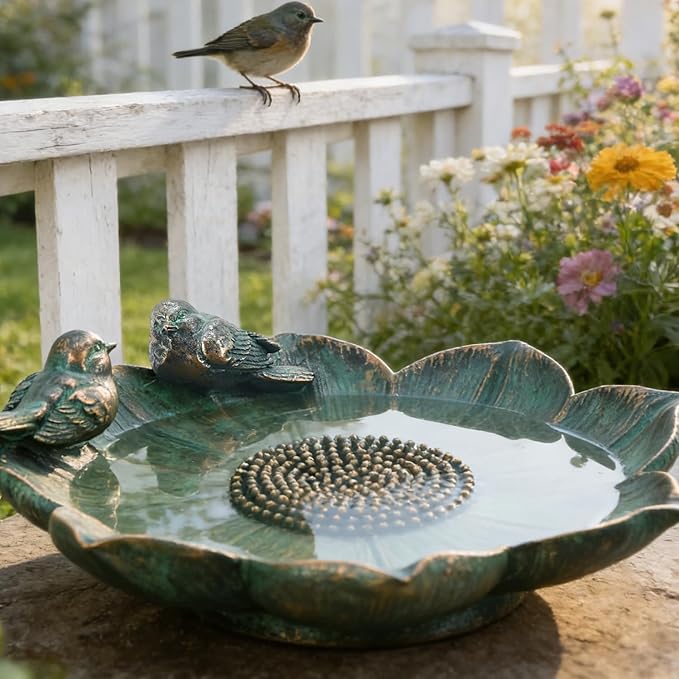 Bronze Bird Baths for Outdoor Decorative Bird Water Feeder Birdbath Bowl Brass Bird Figurines Tray Birdfeeder Garden Decor Patio Balcony Porch Yard Decorations Gift for Mom Grandma