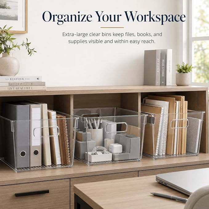 MOONEDGE 6 Pack X-Large Clear Organizer Bins 13x10x8in Storage Containers