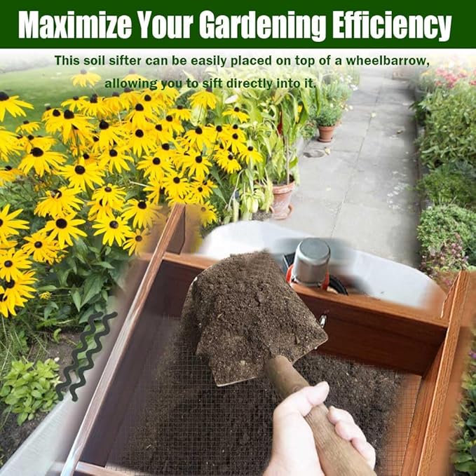 Large Soil Sifter with Vibration Motor, 29.5" x 20" Automatic Wooden Sifting Screen, Stainless Steel Mesh for Gardening, Sand Sifter for Use in Wheelbarrow, Compost Sifter