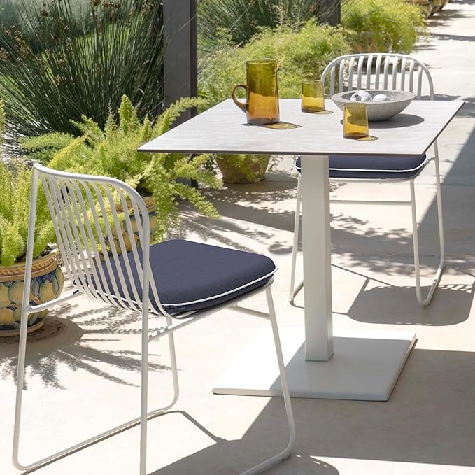 DYTXIII Set of 4 Outdoor Chair Cushions with Ties,Water Repellent Patio Chair Pads 17"x 16" for Outdoor Furniture,Round Corner Seat Cushions for Garden Yard Kitchen Textured Navy