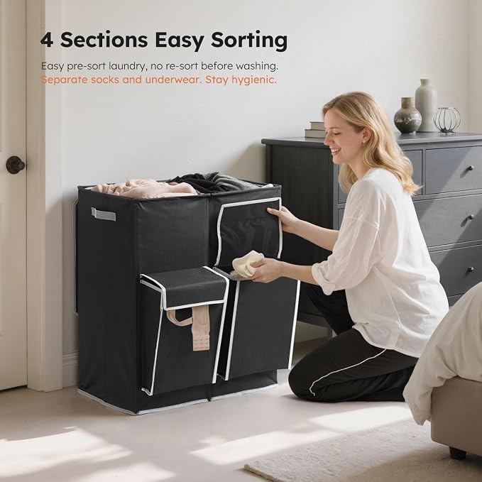 SOLEDI 180L Double Laundry Hamper with Lid and 2 Side Pockets, Dual Hamper