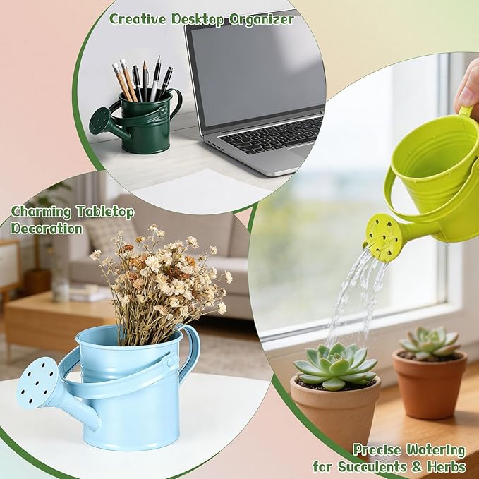 DOITOOL Kids Metal Watering Can for Gardening, 5Pcs Small Iron Watering Can Garden Watering Bucket for Gardening Plants Flowers (Mixed Color)