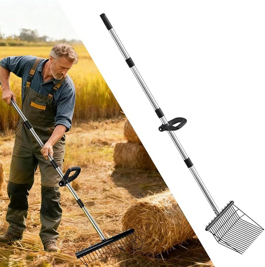 65In Pitch Forks for Garden, Long Handle Adjustable Steel Handle, Rustproof Heavy Duty HayPitch Fork for Gardening Horse Stall Stable Grass Hay Cleaning Farm Work