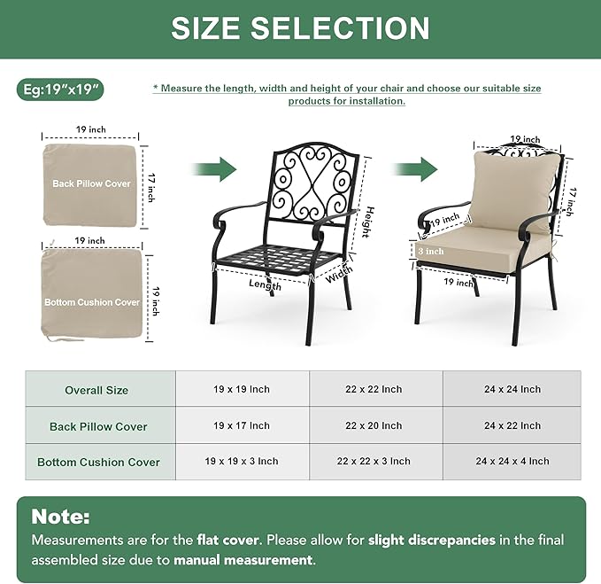 Summsun Outdoor Chair Cushions Set of 4, Waterproof Backrest and Deep Seat Cushion Set for Patio Furniture, Outdoor Sofa Replacement Cushions with Removable Cover, 24 x 24 Inch, Cream