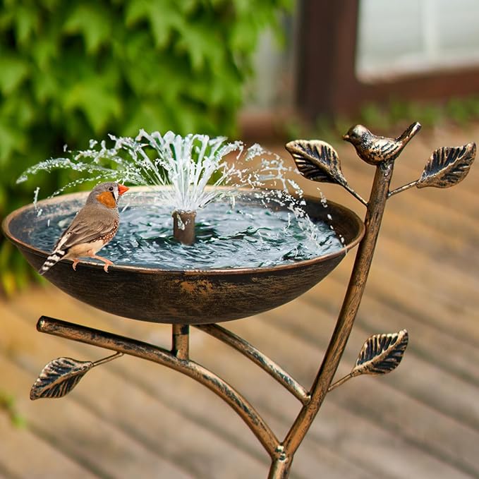 HOUYANG Diam 11.4" W x 31" H Cast Iron Pedestal Bird Bath, Bird Baths for Outdoors,Vintage Metal Bird Bath Garden Yard Decoration