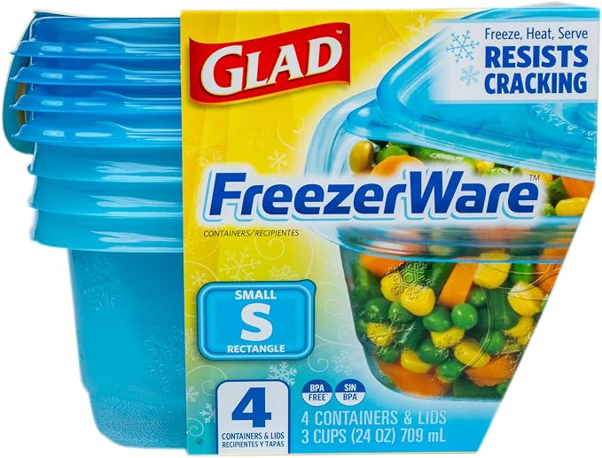 Glad GladWare FreezerWare Food Storage Containers, 24 Oz, 4 Count, 6-Pack
