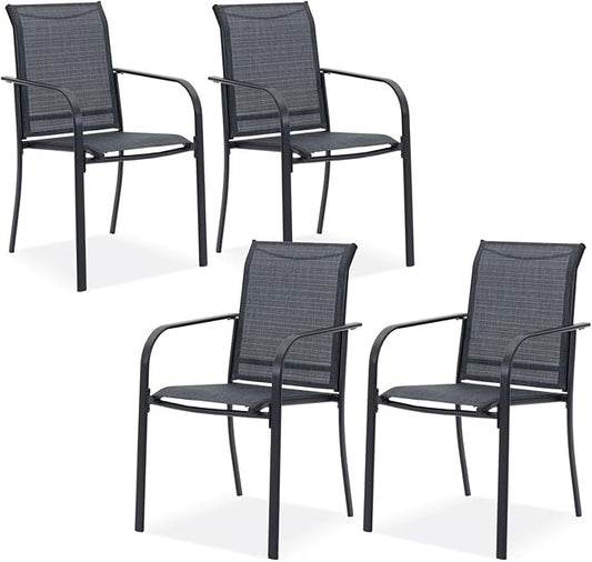 DIFY Patio Dining Chairs Set of 4, Stackable Outdoor Metal Chairs for Garden, Porch and Lawn, Grey