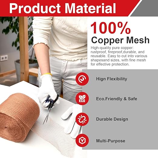 5 Inch×150 ft Copper Mesh Rodent Control Kit, 100% Pure Copper Roll for Professional Pest Barrier and Hole Blocking, Ideal for Large Garden and Extensive Home Sealing, with Scissors, Gloves, Trowel