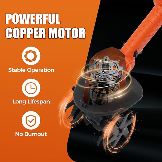 21V Cordless Tiller Cultivator, 235RPM Electric Garden Tiller with 1.5Ah Battery & Charger, 3.94-Inch Tilling Width & Depth Handheld Cultivator for Soil Loosening, Weeding, and Home Gardening