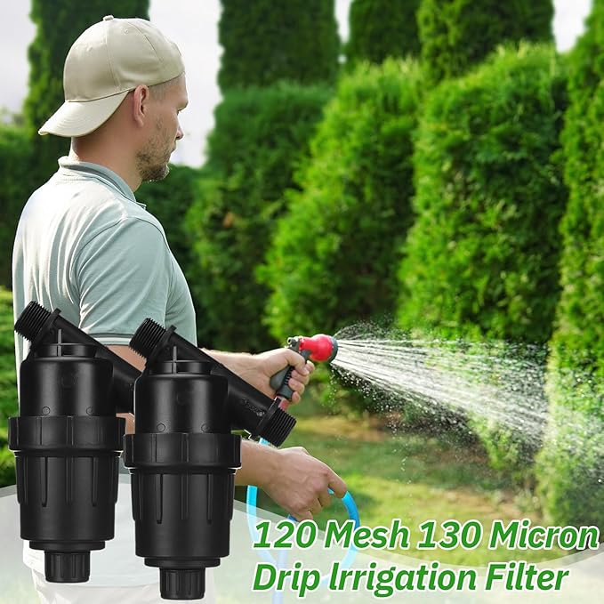 Glooglitter 2 Pcs 3/4" NPT Drip Irrigation Y Filter, 3/4" MPT Inline Y Filter with 120 Mesh Stainless Steel Screen and Flush Cap for Garden Hose Irrigation System Parts