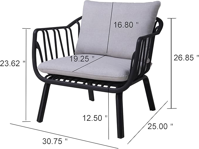 Christopher Knight Home Outdoor Club Chair, Arm Chairs with Cushions, Modern Patio Basket Bucket Seating, Black Basket Weave Chair Sets for Poolside Patio, Plastic Club Chairs Set of 2, Grey