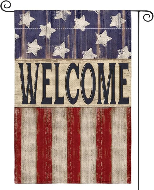 AVOIN colorlife Patriotic 4th of July Garden Flag 12x18 Inch Double Sided Outside, Memorial Day Retro American Stars and Stripes Welcome Yard Outdoor Decoration
