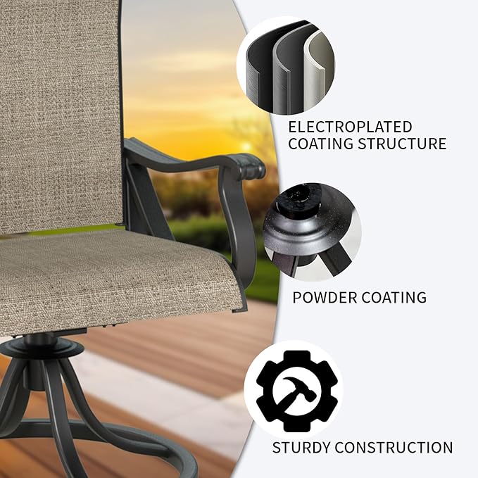 SHGJ&SOFT Patio Swivel Chairs, Waterproof Outdoor Dining Chairs with All-Weather Textilene Mesh for Deck, Garden, and Backyard (Brown6, 8PC)