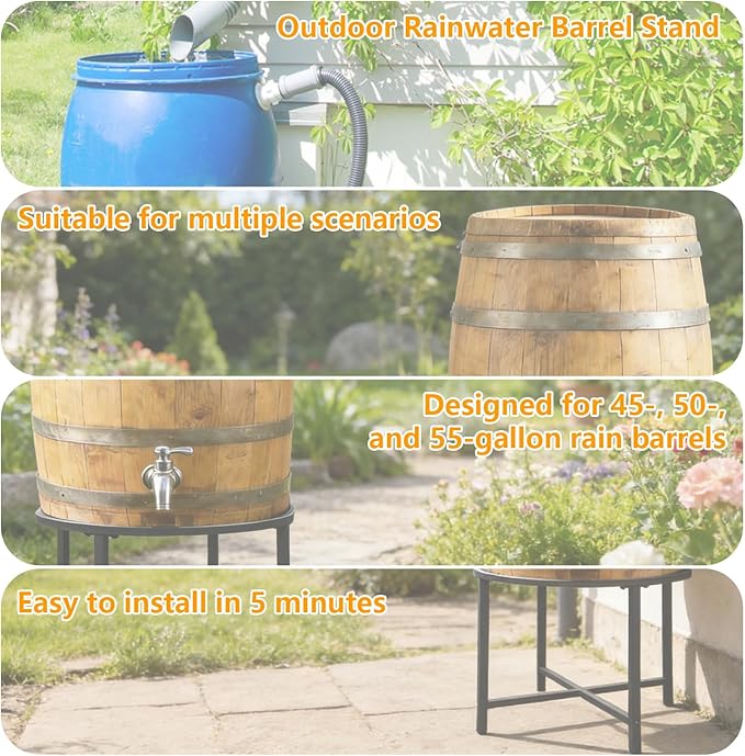 Stainless Steel Rain Barrel Stand, Rain Water Collection Barrel Stand, Heavy Duty Water Collection Base for 45/50/55 Gallon Plastic Rain Barrel