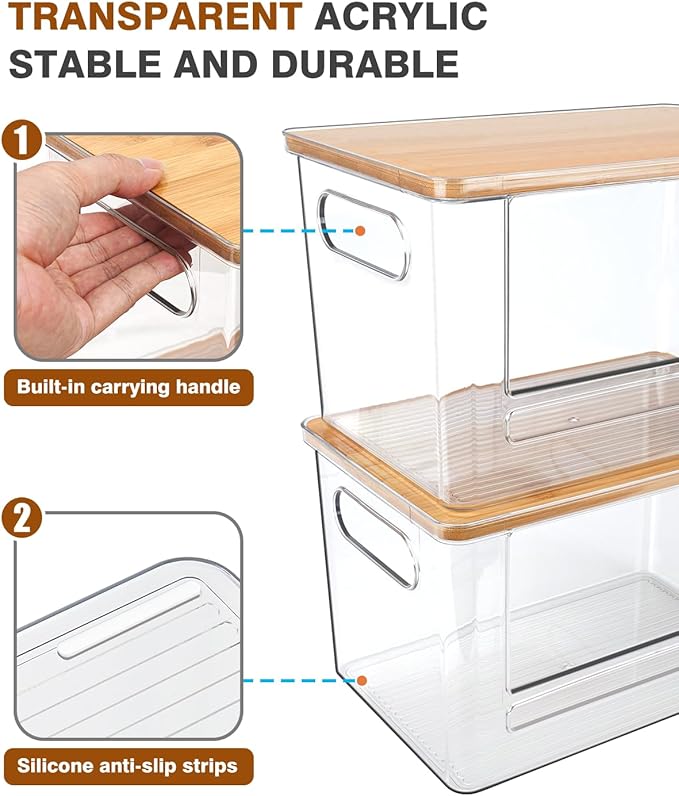 Trash Bag Holder, Acrylic Garbage Bag Dispenser with Bamboo Top