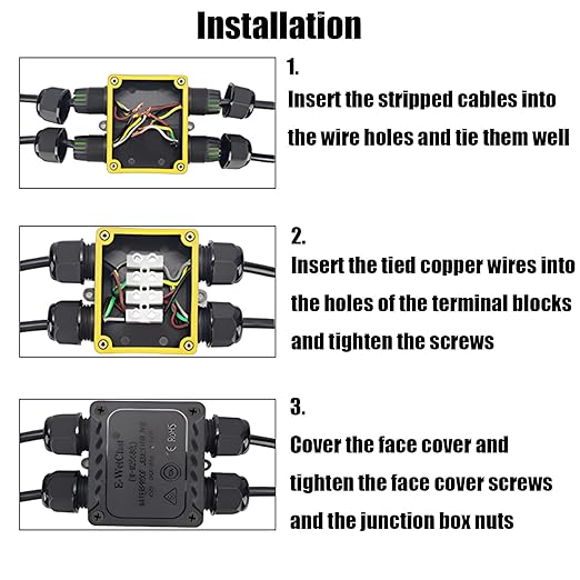 Waterproof 4 Way Junction Box, 2 PCS IP68 Underground Electrical Box with Terminal Block for Landscape Lighting, Garden Lights, Solar Power