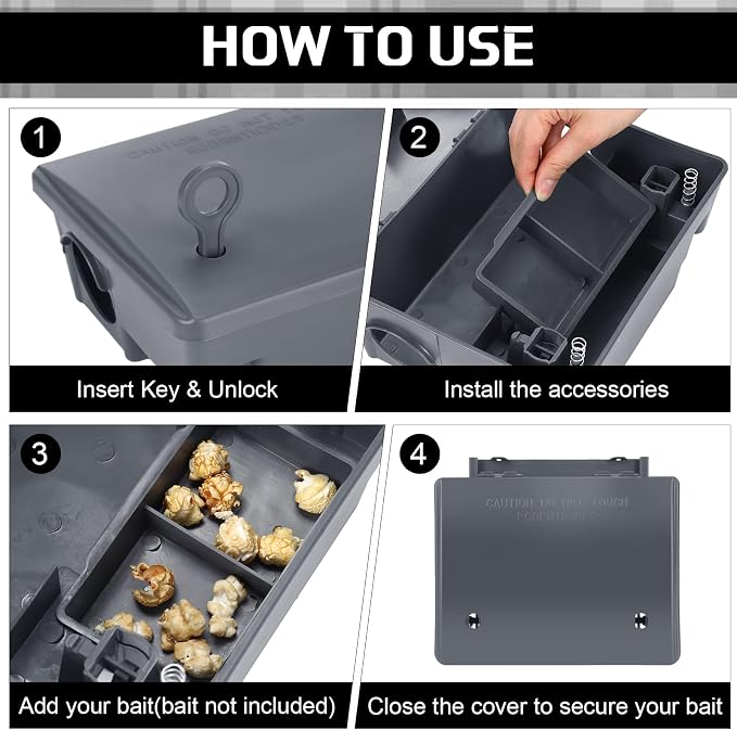 Qualirey 12 Packs Rat Bait Stations Rat Bait Box with Keys Outdoor Mouse Rodent Trap Mice Baits Stations Bulk for Outdoor Indoor Use Keeps Pets and Children Safe (Grey)