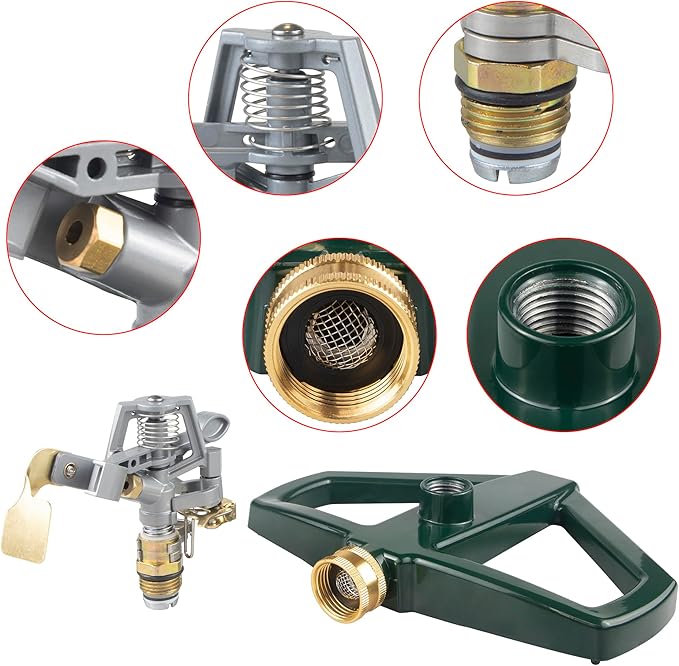 Sprinklers for Yard with Metal Base, Heavy Duty Sprinklers 360 Degree Rotating, Adjustable Zinc Alloy Sprinkler for Yard, Garden, Lawn and Large Areas