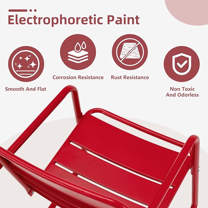 MELLCOM 3 Piece Patio Set, 2 C-Spring Retro Metal Patio Chairs and Round Side Table, Outdoor Bistro Set for 2 Idea for Balcony, Front Porch, Poolside, Deck, Indoor, Red