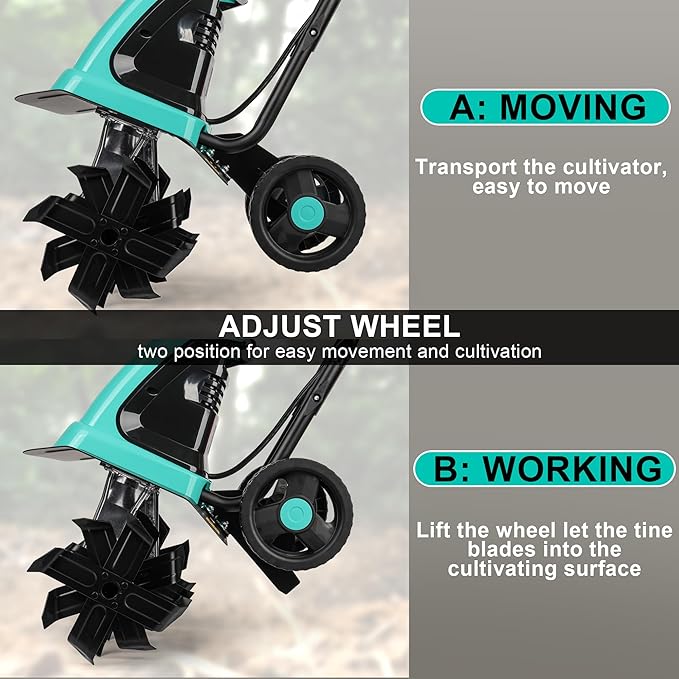 IncwBo Tiller Cultivator 17 inch 15 Amp 6 Steel Tines Tillers for Gardening Electric Rototiller for Garden Yard