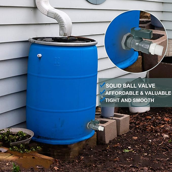 PVC Spigot Kit Rain Barrel Faucet Kit 3/4 inch Rain Barrel Valve with Bulkhead Fitting Adapter,PTFE,PVC Hose Adapter for Water Tanks,Aquariums,Tubs,Pools,Garden Barrels 1 Pack