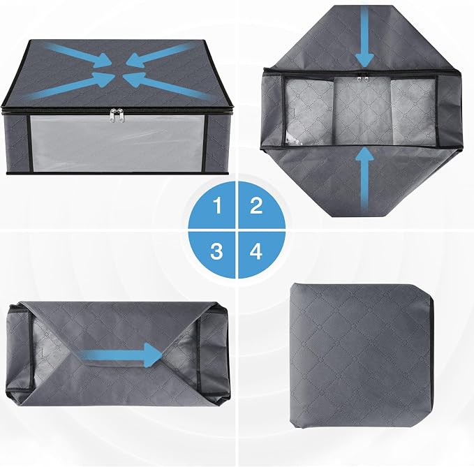 HomeHacks 3-Pack Clothes Organizer Storage Bags, 35L Storage Bins, Gray