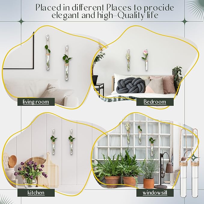 Baderke 24 Pack Plastic Hanging Propagation Tubes Propagation Station Vases Wall Hanging Plant Vase for Planters Hydroponic Office Garden Flowers Decor Lover Gift (Natural Color)