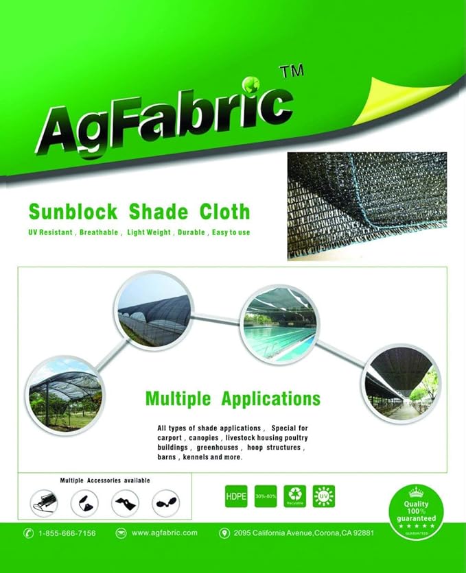 Agfabric 10 X 10ft 30% Sun Shade Sun Shade Fabric Sunblock Shade Cloth Cover with Clips for Plants, Black