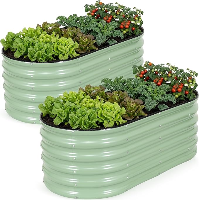 INNO STAGE Galvanized Raised Garden Bed Kits, 4x2x1.4FT Metal Raised Beds Outdoor for Gardening, 17'' Tall Large Steel Raised Planter Bed for Vegetables, Flowers Patio Ground Planter Box (Green, 2Pcs)