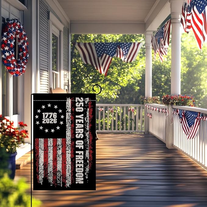 BLKWHT 250 Years America Garden Flag 12x18 Vertical Double Sided 1776-2026 USA 250th Anniversary Banner 4th of July Patriotic Freedom Outside Decorations Burlap Yard Flag BW863