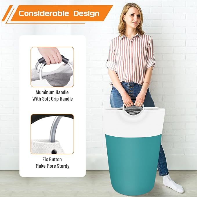 BlissTotes 75L Laundry Basket, Freestanding Collapsible Hamper, Green | Collapsible Dirty Clothes Hamper, Foldable Laundry Bag for Dorm, Waterproof Fabric, Padded Aluminum Handles