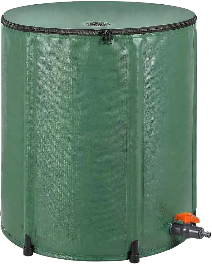 50 Gallon Collapsible Rain Barrel, Foldable Water Storage Tank, Support Rods & Drain Valve, Portable Rainwater Collection System for Garden Irrigation and Outdoor Use
