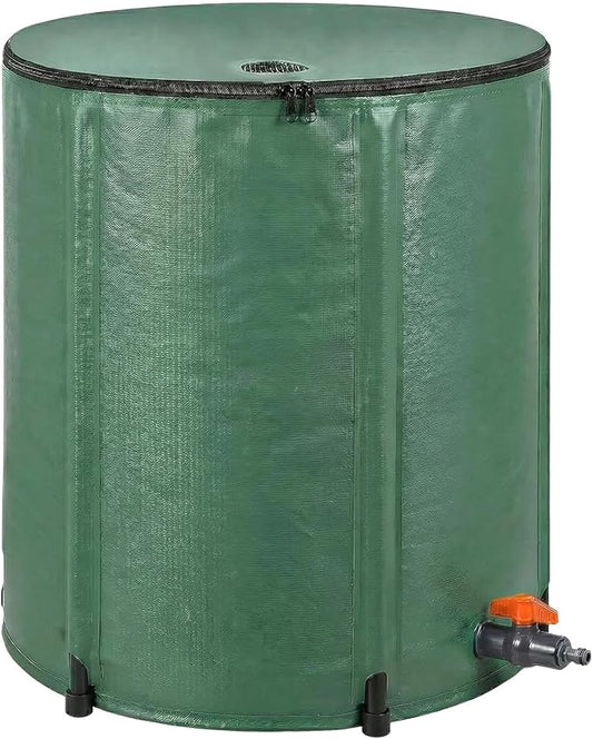 50 Gallon Collapsible Rain Barrel, Foldable Water Storage Tank, Support Rods & Drain Valve, Portable Rainwater Collection System for Garden Irrigation and Outdoor Use