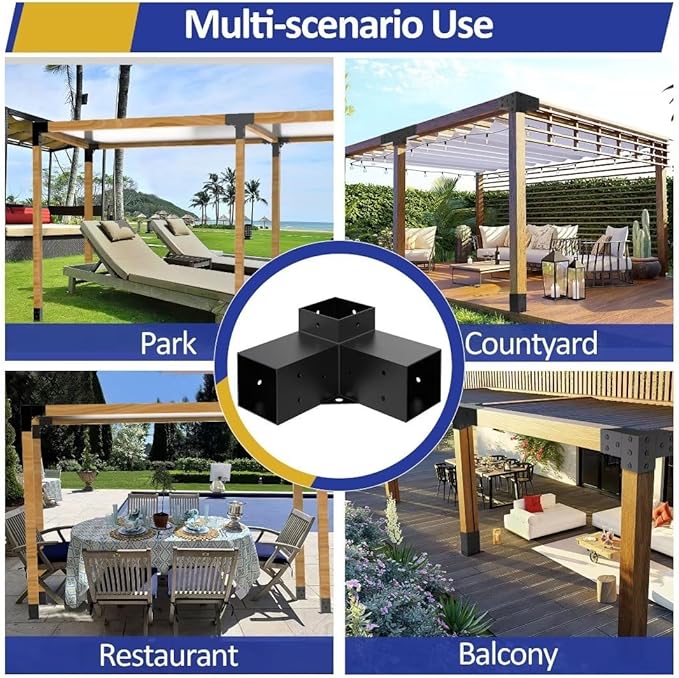 JEXALINE Pergola Kit for 4"x4" Lumber, Heavy Duty Pergola Brackets with 3-Way Corner Brackets, DIY Gazebo Kit for Outdoor Patio Backyard Garden, Fits Actual 3.6" x 3.6" Wood