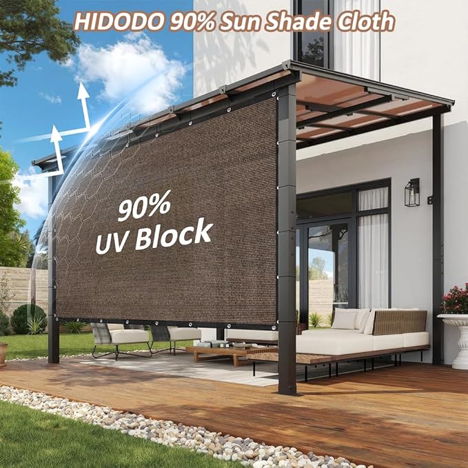 90% Shade Cloth with Grommets, 10 x 12 FT Sun Shade Tarp Pergola Shade Cover Canopy, UV Block Privacy Sun Screen for Outdoor, Patio, Garden, Porch and Deck, Mocha