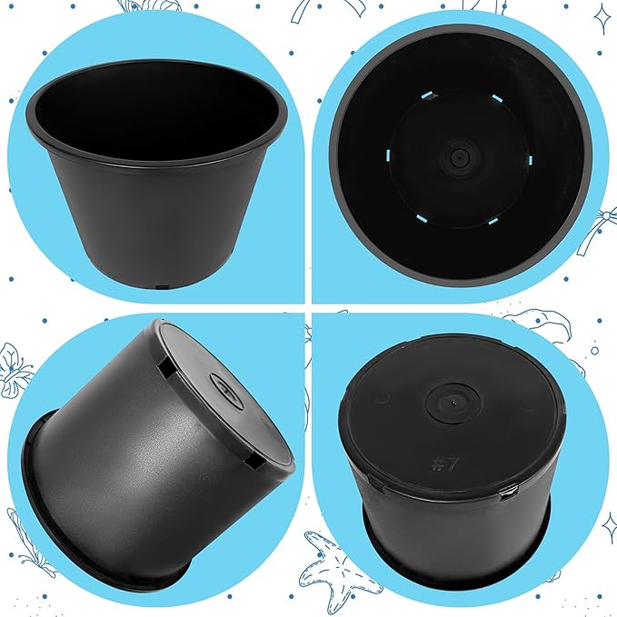 10Pcs 7 Gallon 14 inch Plant Nursery Pot Flower Seedling Injection Molded Container Plastic Garden Planter Pots with Drainage Holes Suitable for Vegetables Flowers Plants Black