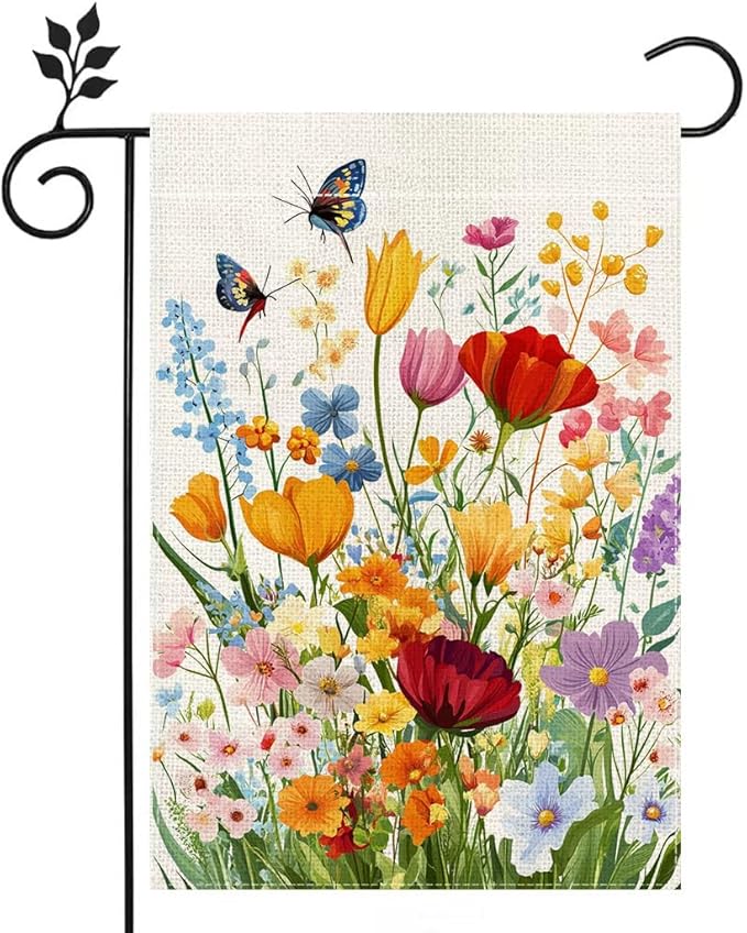 Spring Summer Floral Garden Flag 12x18 Inch Double Sided, Colorful Welcome Yard Decor, Farmhouse Outdoor Flag for Lawn Patio Porch