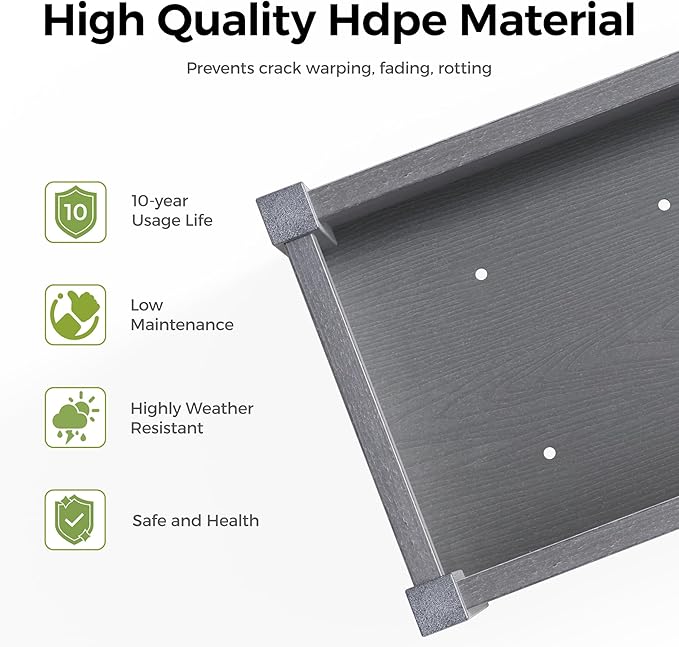 TT Nature HDPE Raised Garden Bed with Legs, 47x22x30 inch Outdoor Elevated Planter Box for Vegetables, Herbs & Flowers, Weather-Resistant Raised Garden Beds for Patio, Balcony & Backyard Gardening